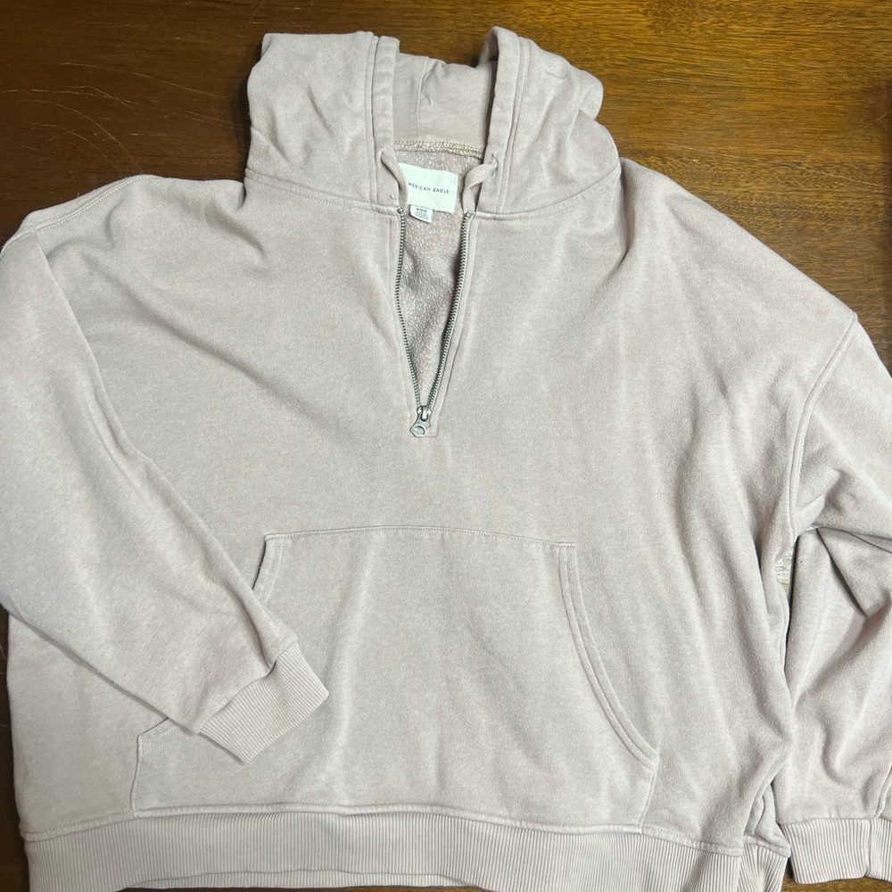 American Eagle Outfitters Taupe/Pink Zip-Up Sweatshirt